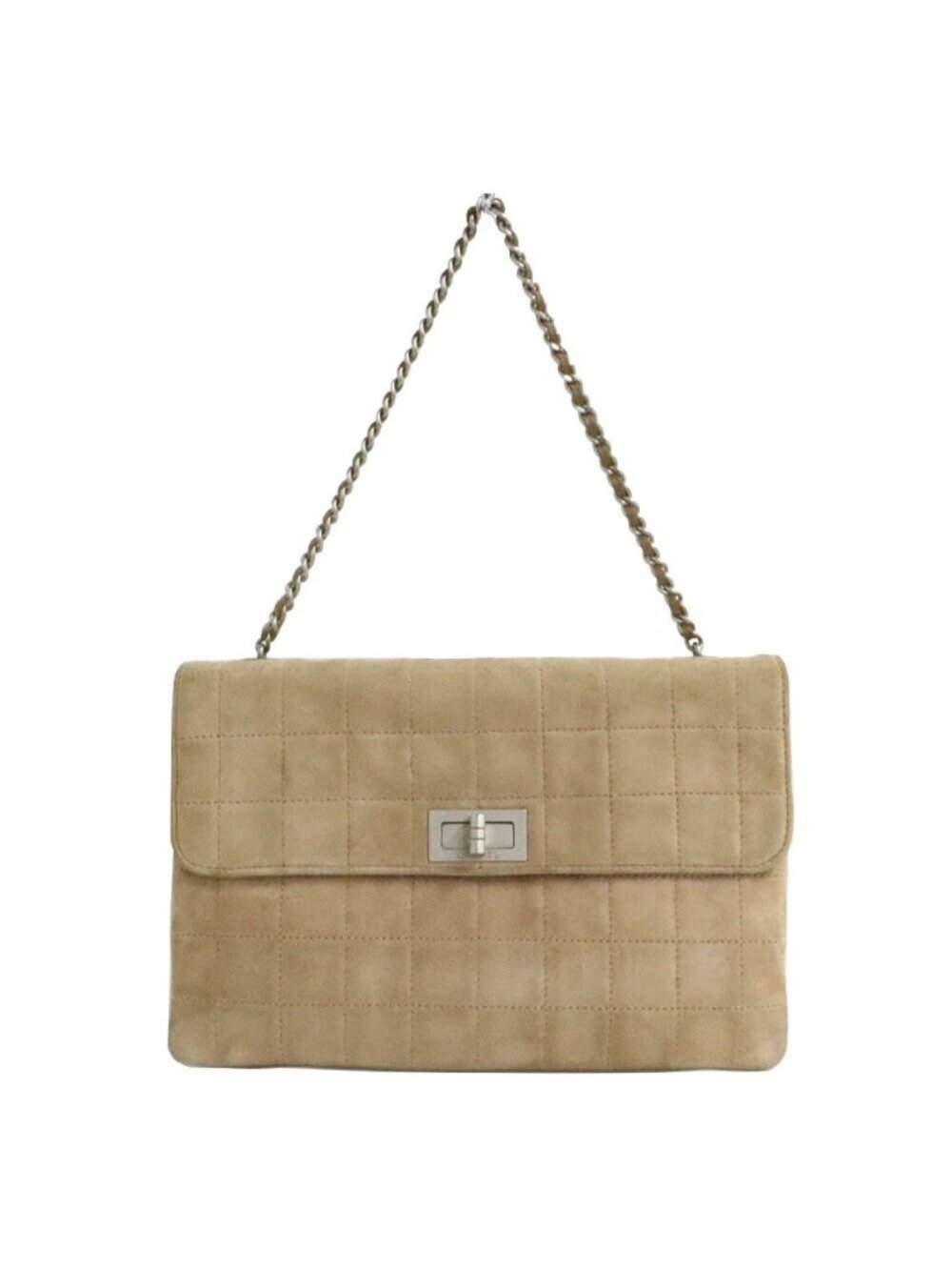Chanel 2.55 Chain Handbag Beige Suede Silver Choco Bar 6 Bag